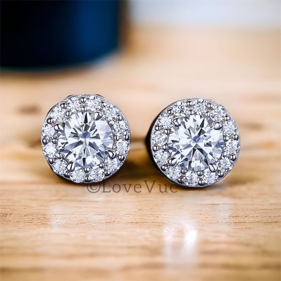 Certified 1ct. t.w. Diamond Round Halo Brilliant Cut Stud Earrings - Picture 4 of 16